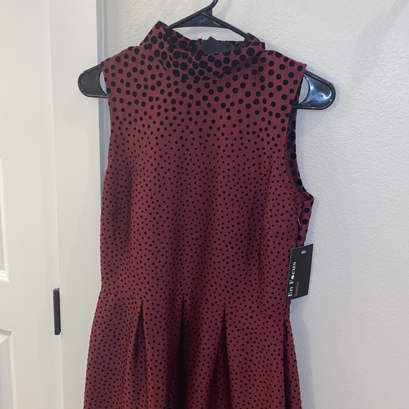 New Midi Length En Focus Studio Brand Size 10 Pleated Dress with Velvet Dots NWT - Picture 3 of 7
